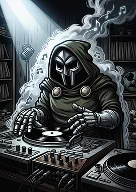 MF DOOM DJing Turntable Illustration