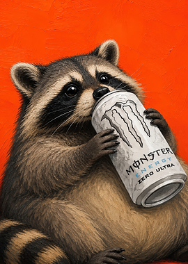 Raccoon Drinking Monster Energy Zero Ultra