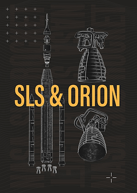 SLS and Orion Rocket Blueprint Poster - Artemis Moon Launch