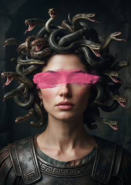 Medusa Portrait with Pink Brushstroke