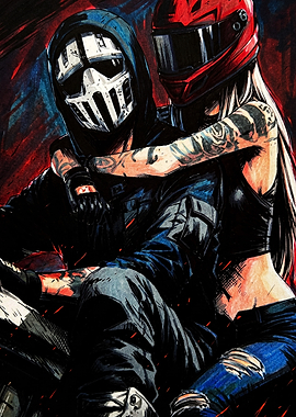 Biker Couple with Masks Illustration
