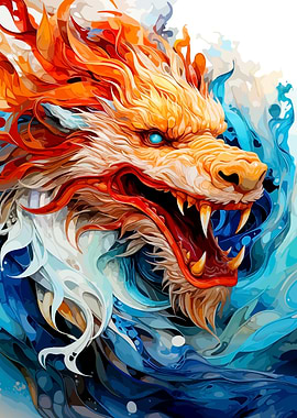 Fiery Dragon Head in Water