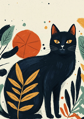 Abstract Black Cat Orange Sun Plants