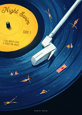 Night Swim Vinyl Record Pool Poster