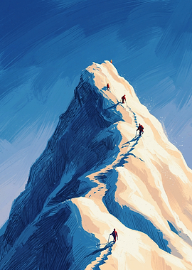 Climbers On Snowy Mountain Peak Art