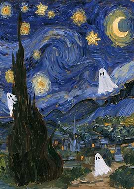 Spooky Starry Night Parody Painting