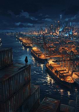 Lone Observer at Night Port