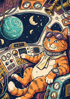 Orange Cat Astronaut in Cockpit