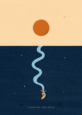 Minimalist Surfer Leaving White Trail