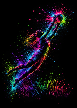 Neon Goalkeeper Save Art