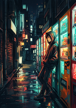 Anime Boy Leaning on Vending Machines