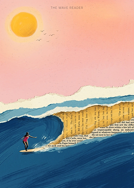 Surfing The Wave Reader Book Page Art
