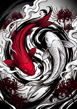 Red and White Koi Yin Yang