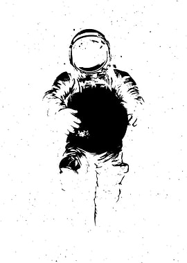 Minimalist Black and White Astronaut Illustration