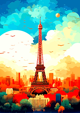 Vibrant Artistic Eiffel Tower Illustration