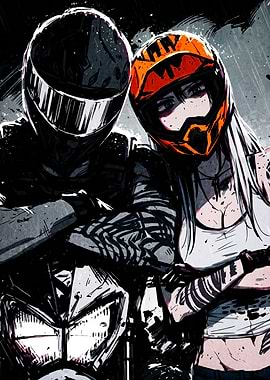 Biker Duo Anime Style Illustration