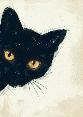 Close Up Peeking Black Cat Sketch