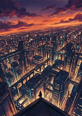 Futuristic Cityscape at Sunset