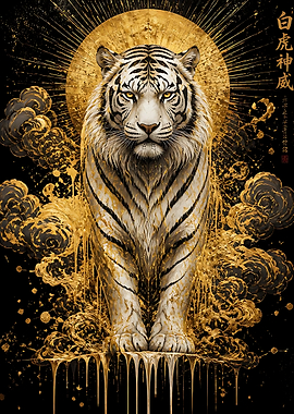 Majestic White Tiger with Golden Aura