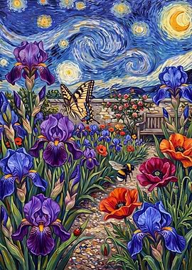 Van Gogh Inspired Floral Garden Scene