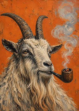 Sophisticated Goat Smoking a Pipe
