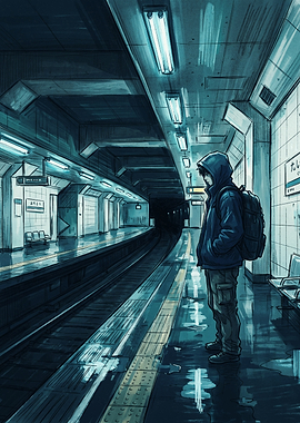 Lonely traveler at subway station