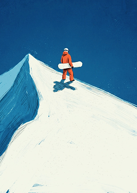 Minimalist Snowboarder On Alpine Peak