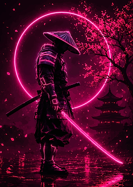 Neon Cyberpunk Samurai Warrior
