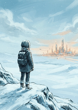 Traveler Looking at Futuristic City