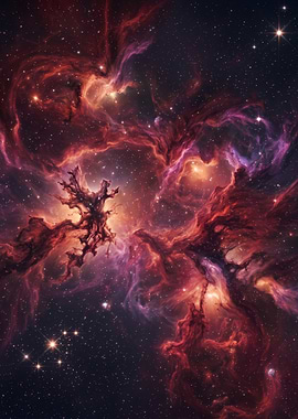 Vibrant Red and Purple Space Nebula