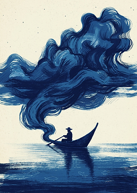 Boat Man And Giant Cloud Silhouette
