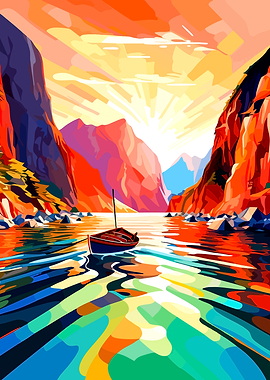 Vibrant Abstract Fjord Landscape