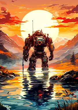 Mech Warrior at Sunset