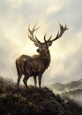 Majestic Stag in Misty Highlands