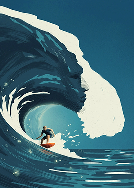 Surfer Inside Giant Face Shaped Wave