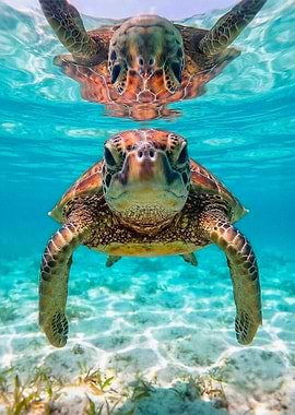 Sea Turtle Swimming in Clear Water