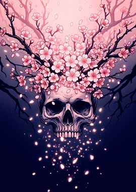 Skull with Cherry Blossom Branches