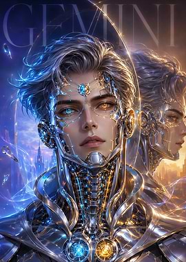 Futuristic Gemini Zodiac Cyborg Portrait