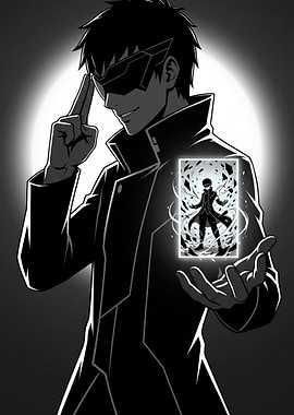 Anime Character Holding Glowing Card