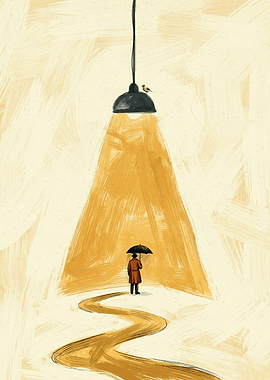 Surreal Man Walking Under Lamp Light