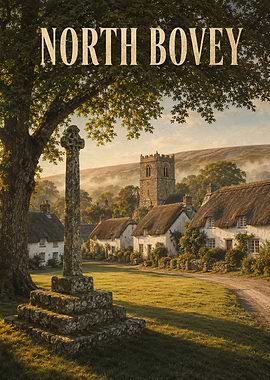 North Bovey Village Dartmoor Landscape Poster