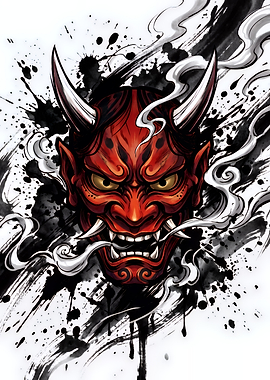 Red Oni Hannya Mask Illustration