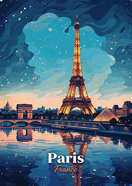 Paris France Eiffel Tower Travel Poster