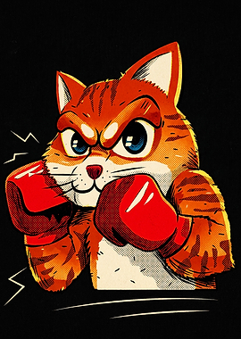 Angry Boxing Orange Tabby Cat