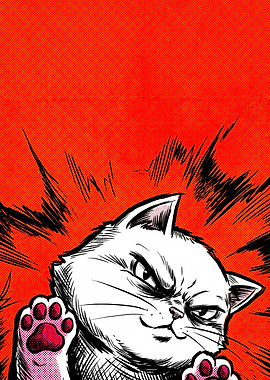 Angry Manga Style Cat Illustration