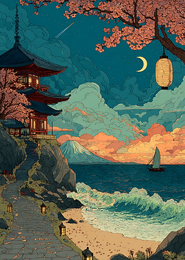 Japanese Temple by the Sea
