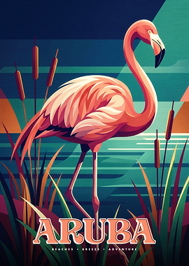 Aruba Flamingo Travel Poster