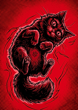 Black Cat on Red Background