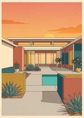 Mid-Century Modern Desert Home Sunset
