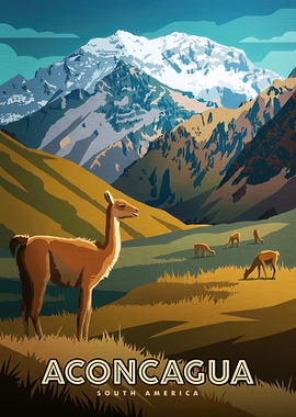 Aconcagua South America Travel Poster